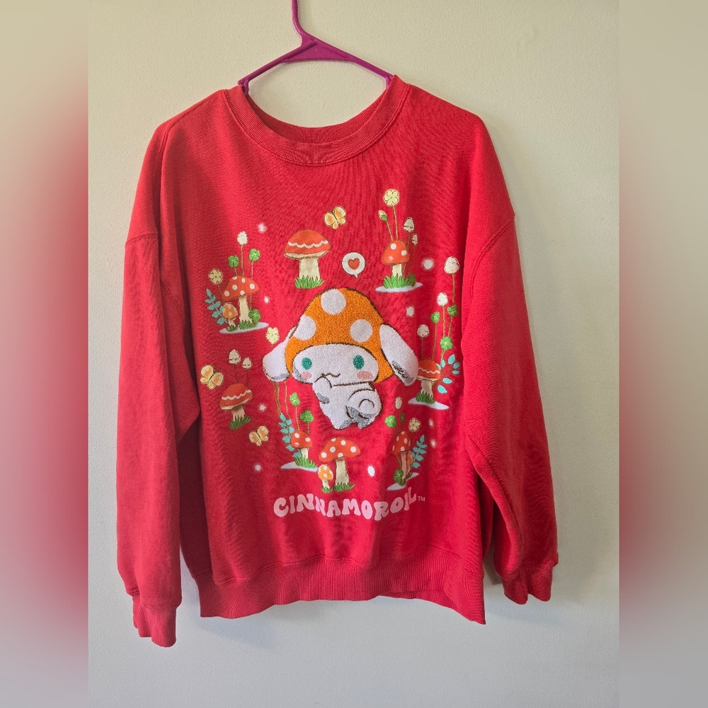 Cinnamoroll Comfy Baggy Graphic Red Sweatshirt with Mushroom Design XXL